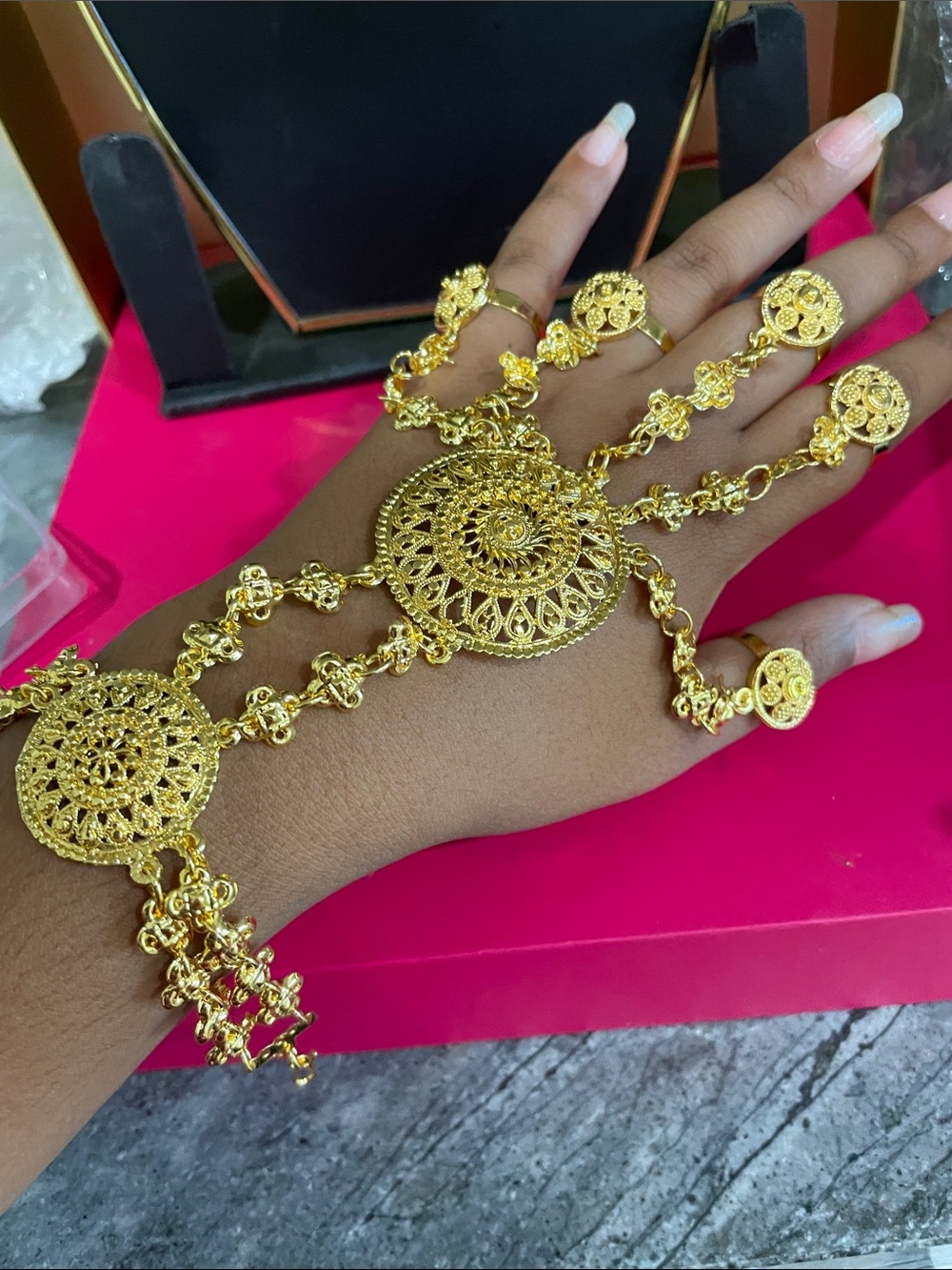 Gold Filigree Hand Harness Bracelet - Women's Jewelry